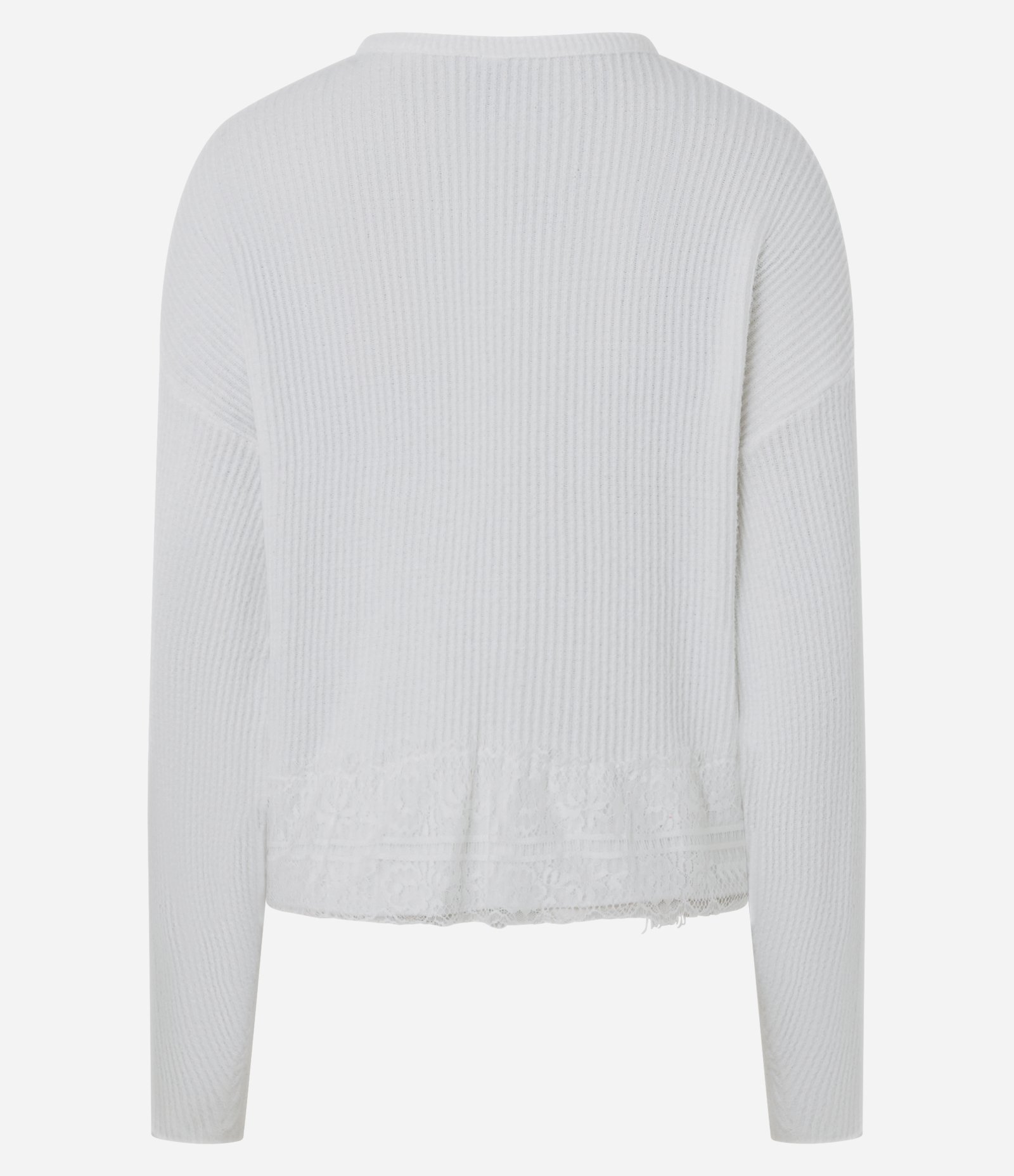 Casaco Cardigan em Tricô com Botões e Detalhe de Barra Rendada Branco 7