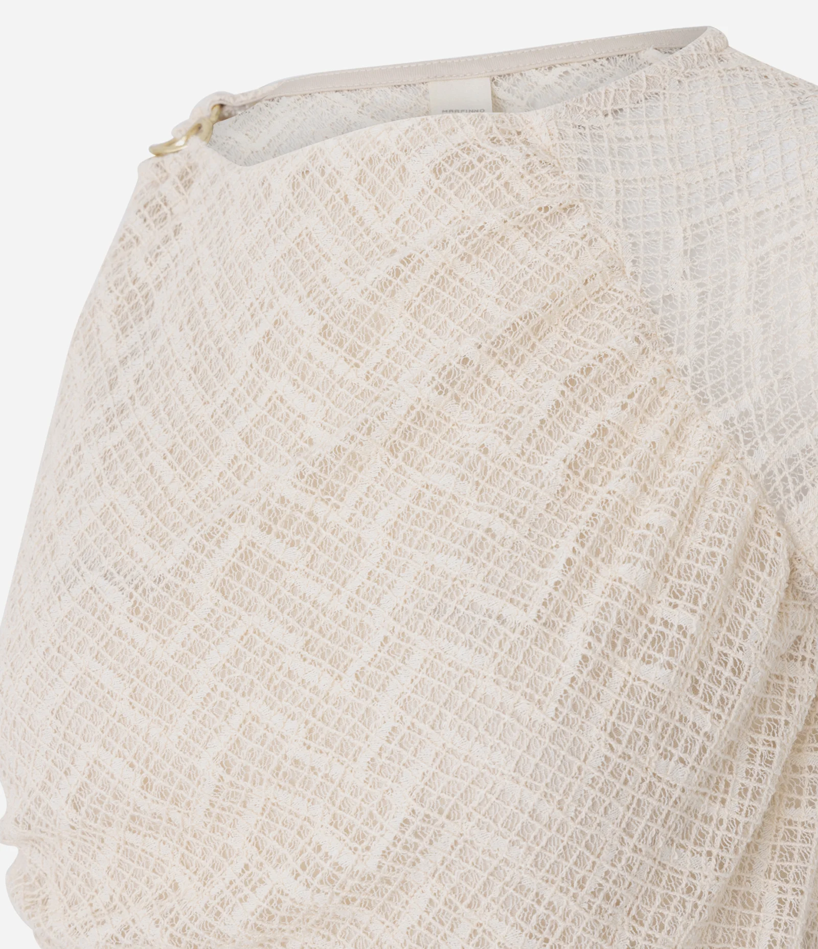 Blusa Manga Diferenciada com Efeito Crochê e Decote Redondo Off White 6