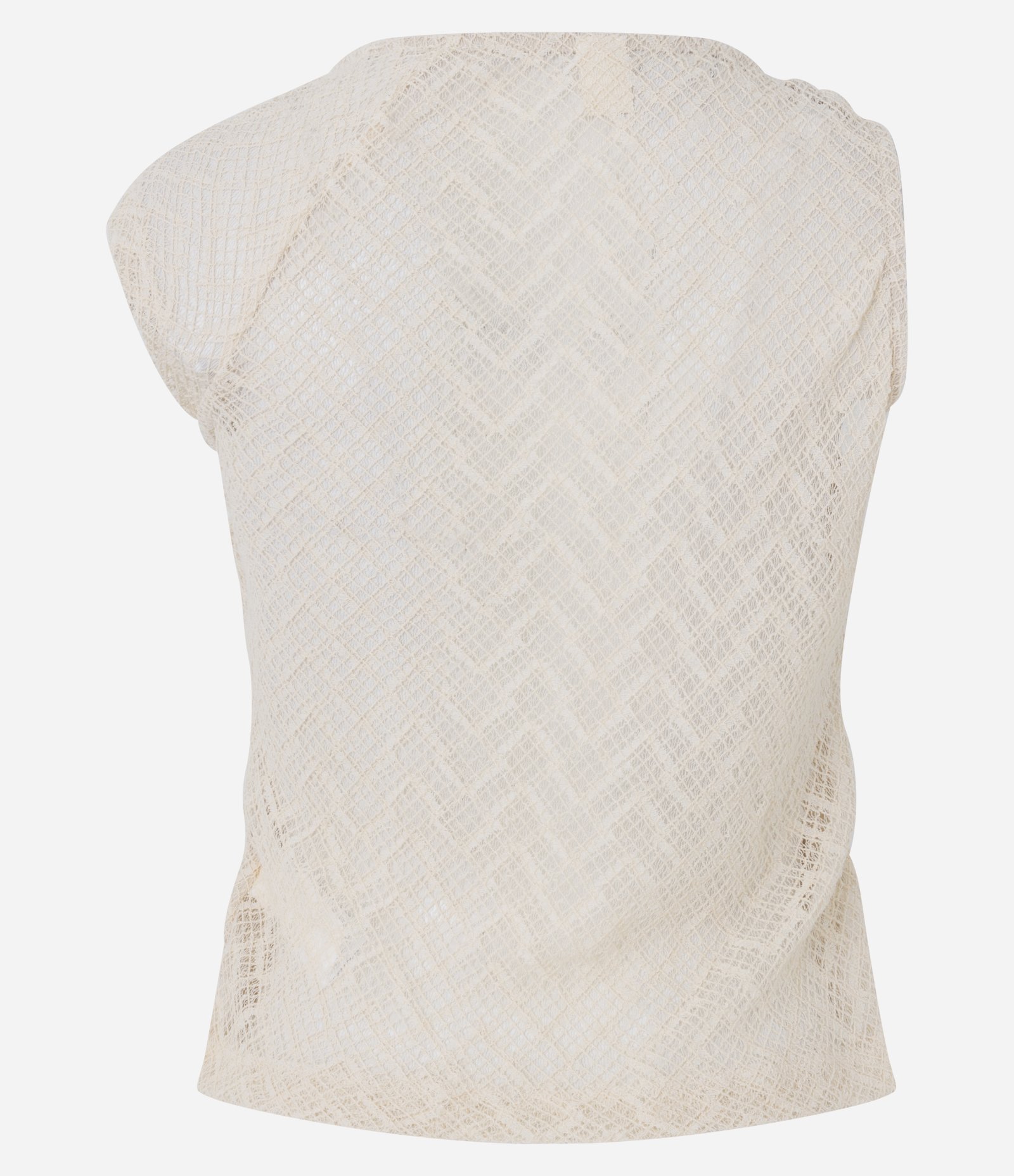 Blusa Manga Diferenciada com Efeito Crochê e Decote Redondo Off White 8