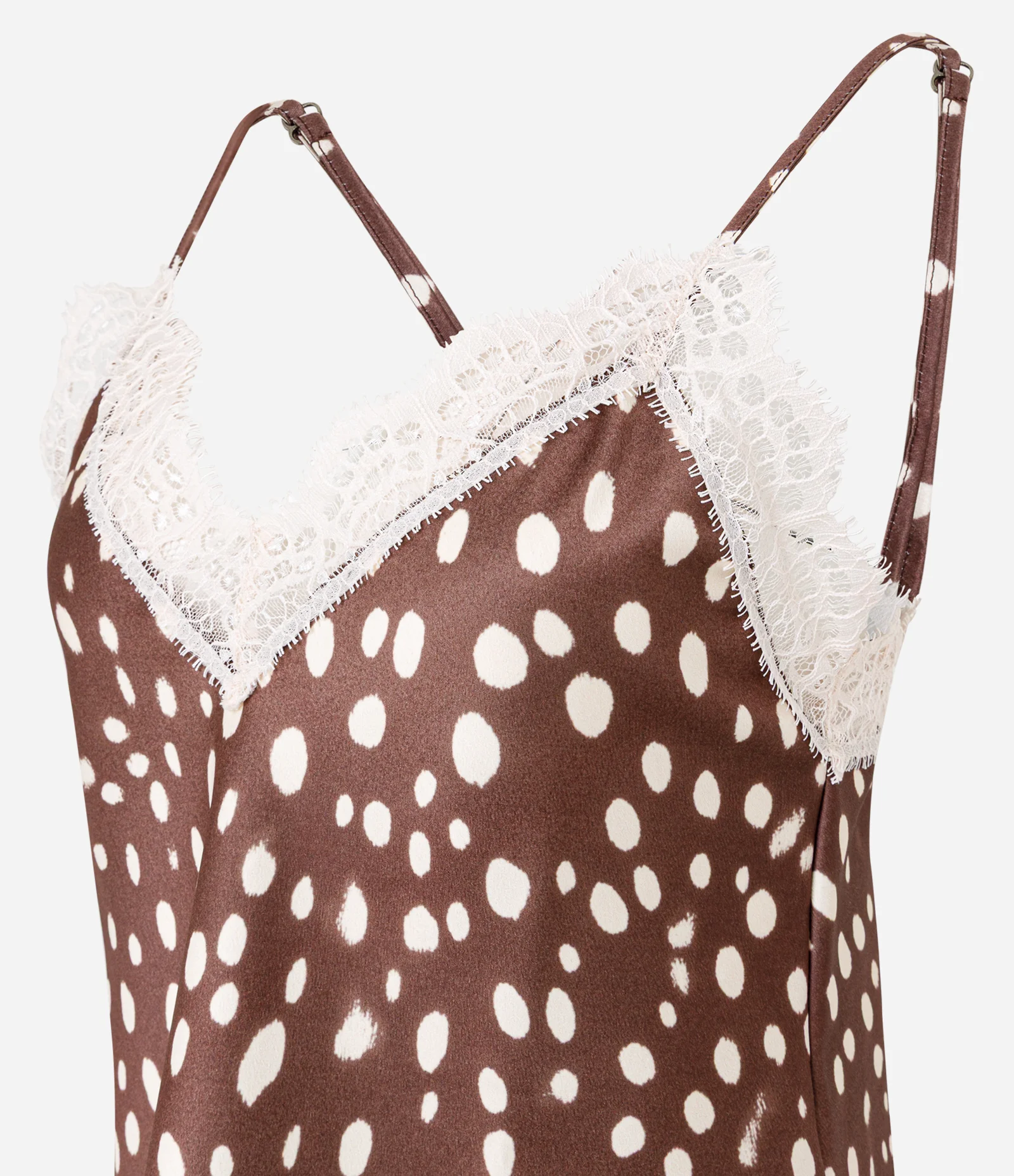 Blusa de Alcinha em Cetim com Renda Estampa Abstrata Marrom 2