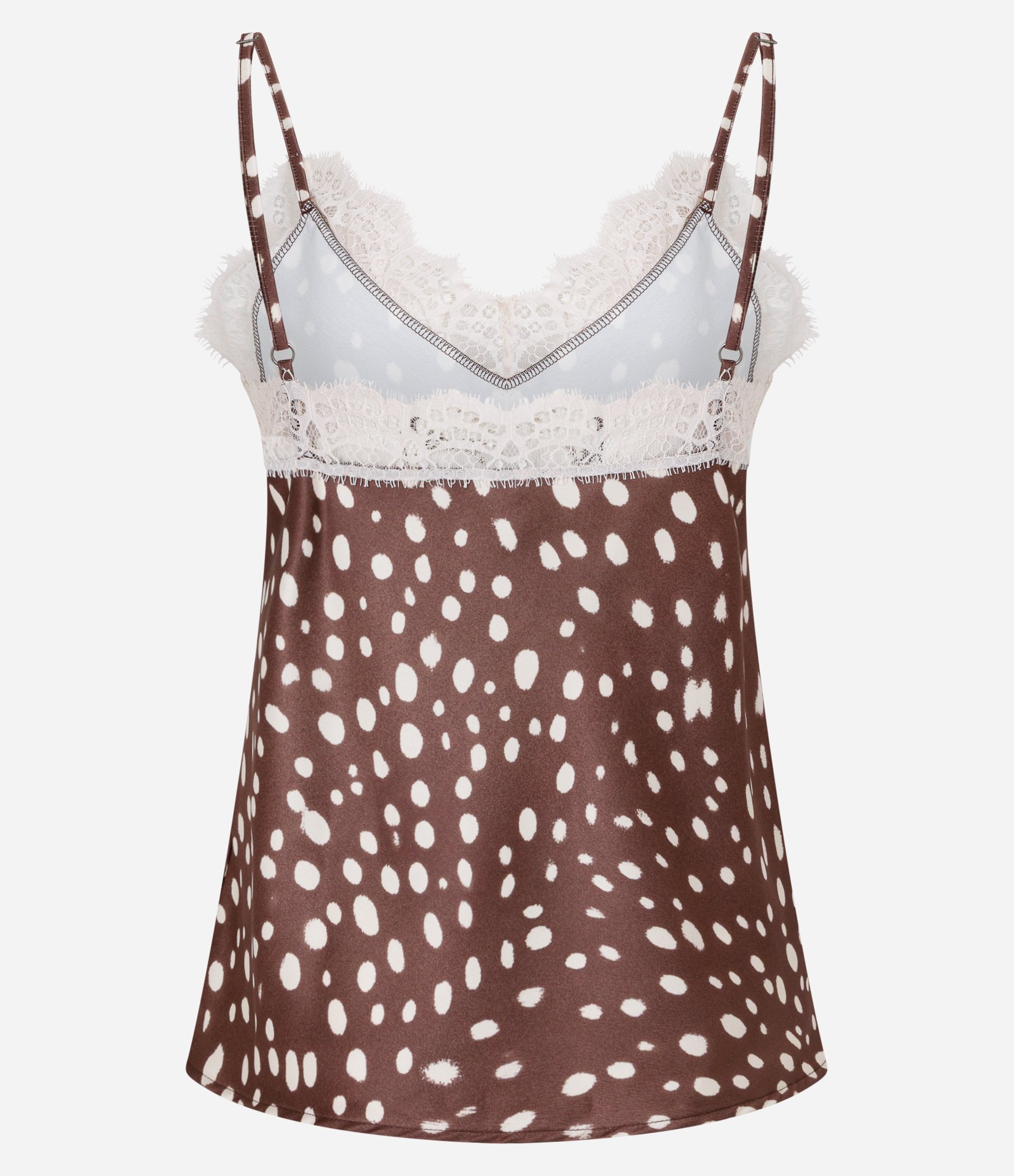 Blusa de Alcinha em Cetim com Renda Estampa Abstrata Marrom 3