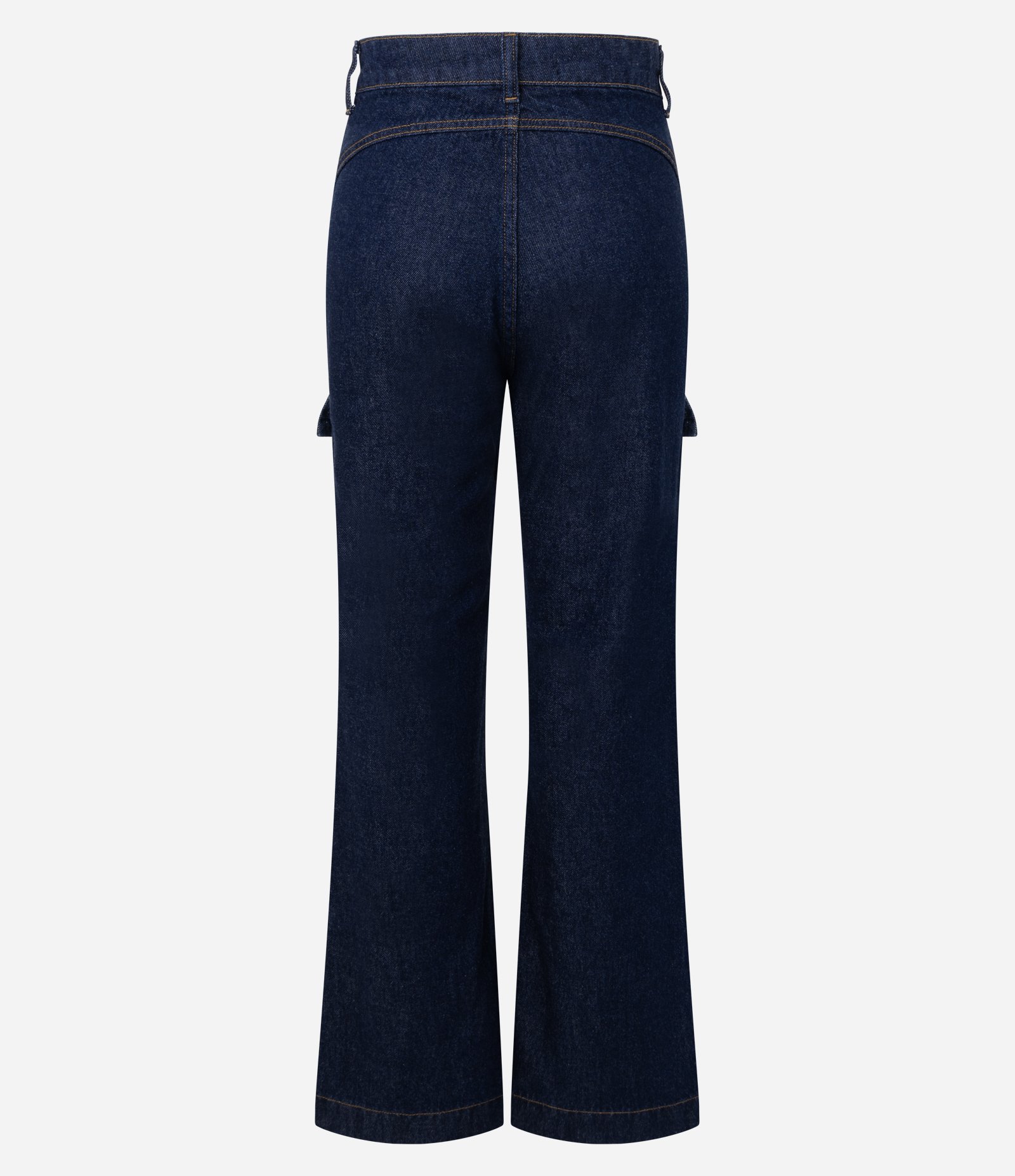 Calça Flare Utilitária em Jeans com Cintura Alta Azul Marinho 6