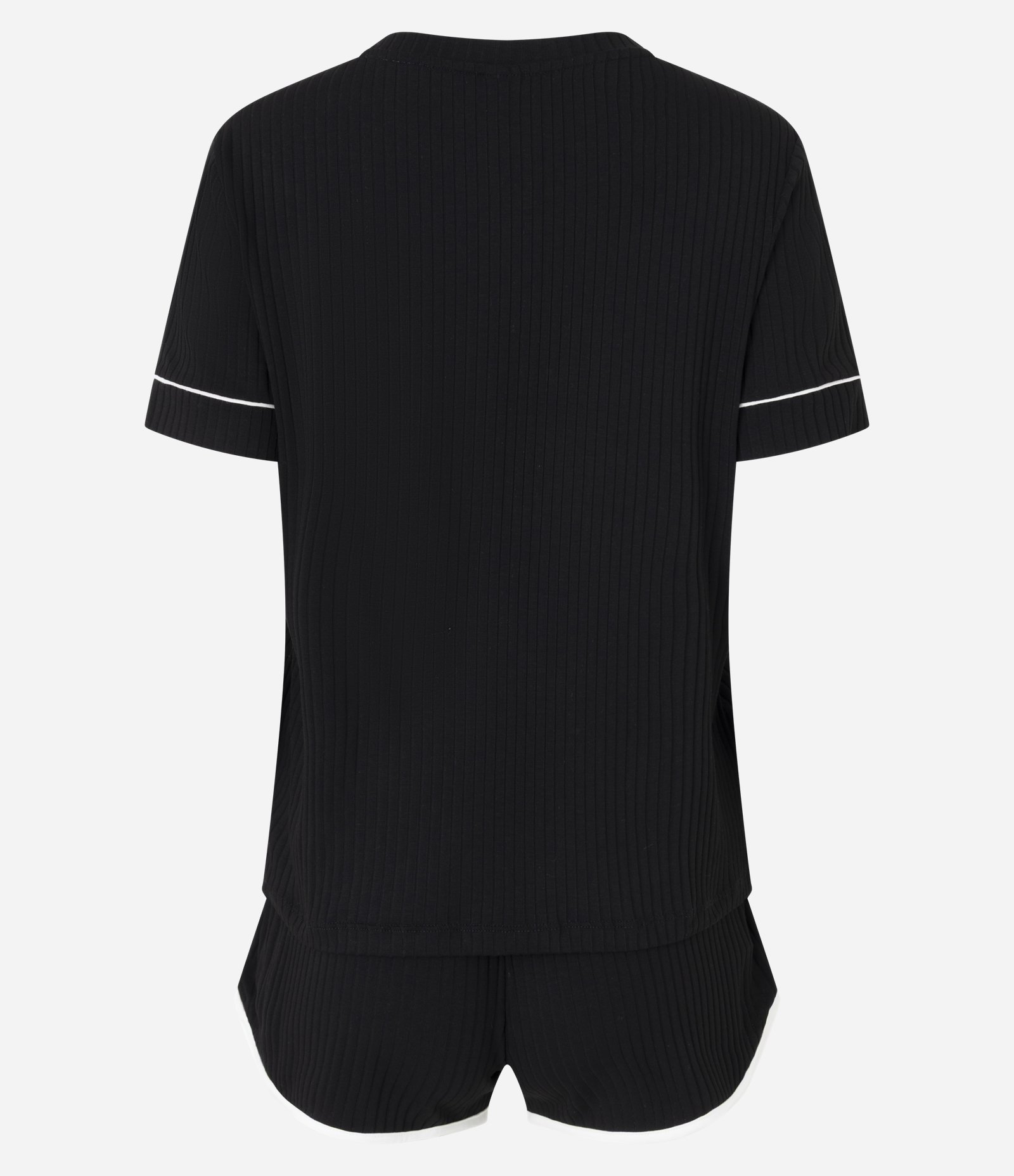 Pijama Curto em Ribana Canelado com Detalhes Contrastantes Preto 3