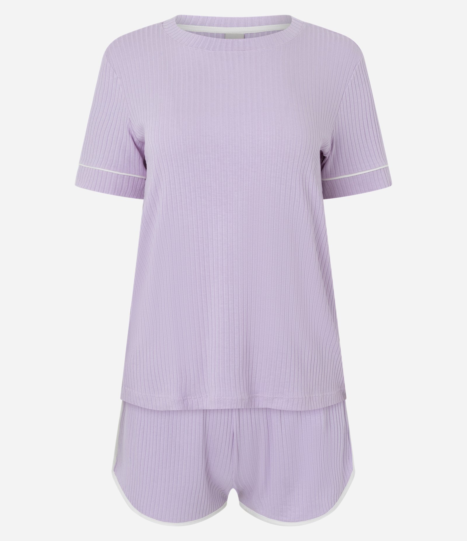 Pijama Curto em Ribana Canelado com Detalhes Contrastantes Roxo 1