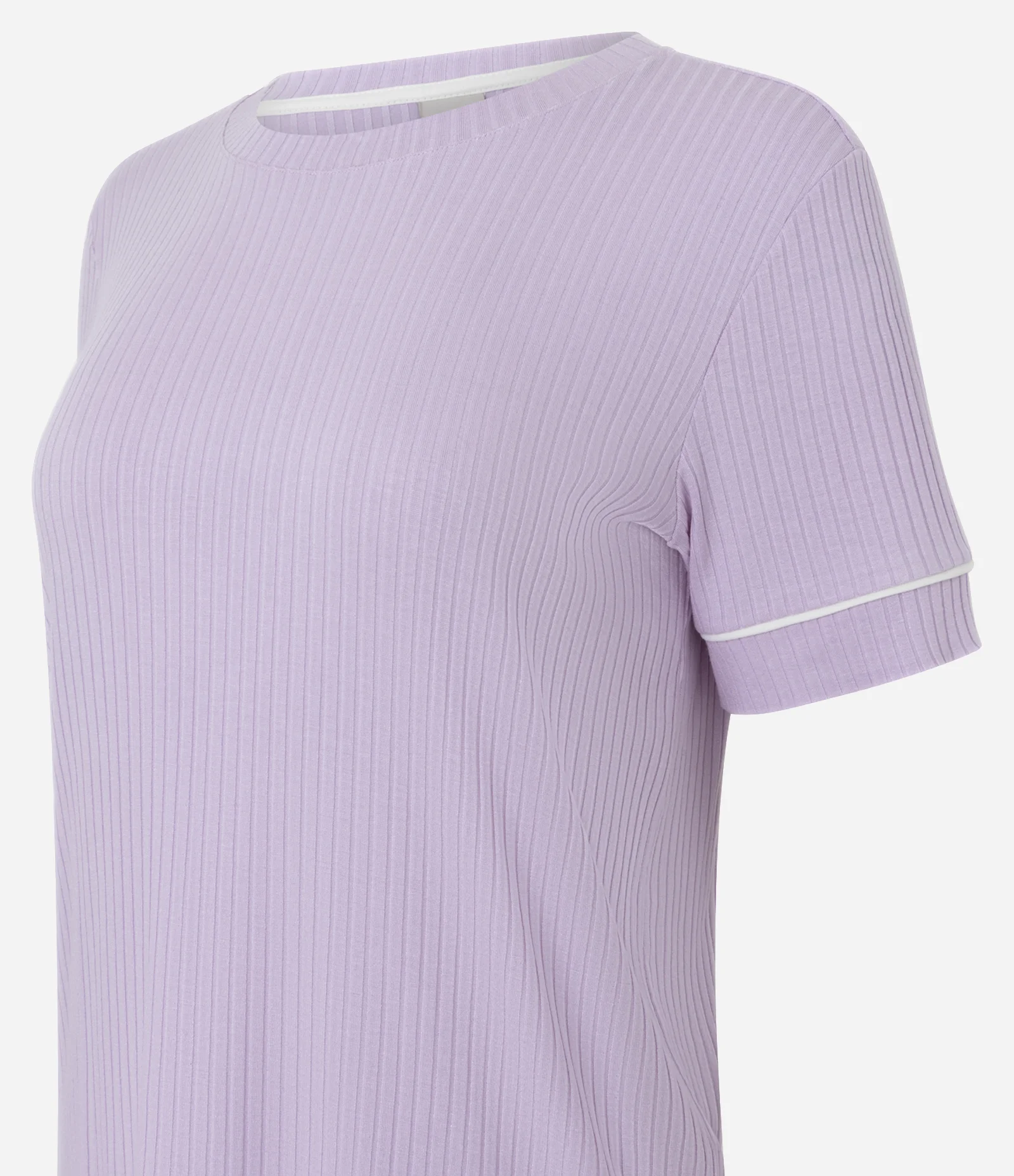 Pijama Curto em Ribana Canelado com Detalhes Contrastantes Roxo 2