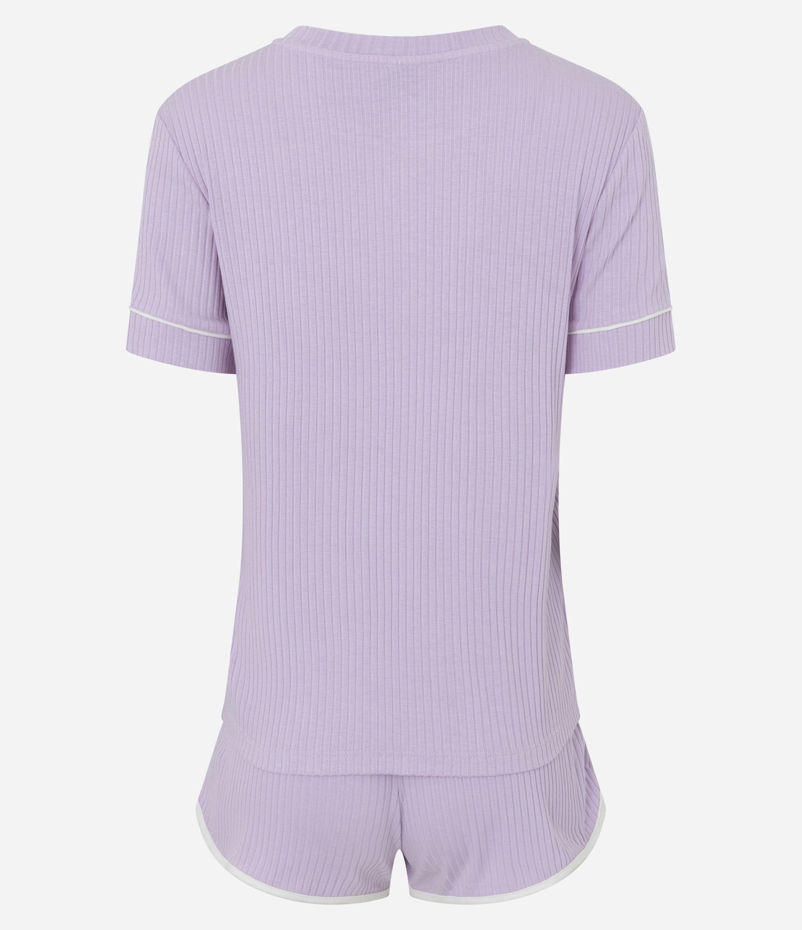 Pijama Curto em Ribana Canelado com Detalhes Contrastantes Roxo 3
