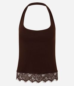 Blusa Frente Única com Barra Rendada