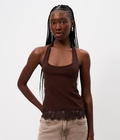 Blusa Frente Única com Barra Rendada