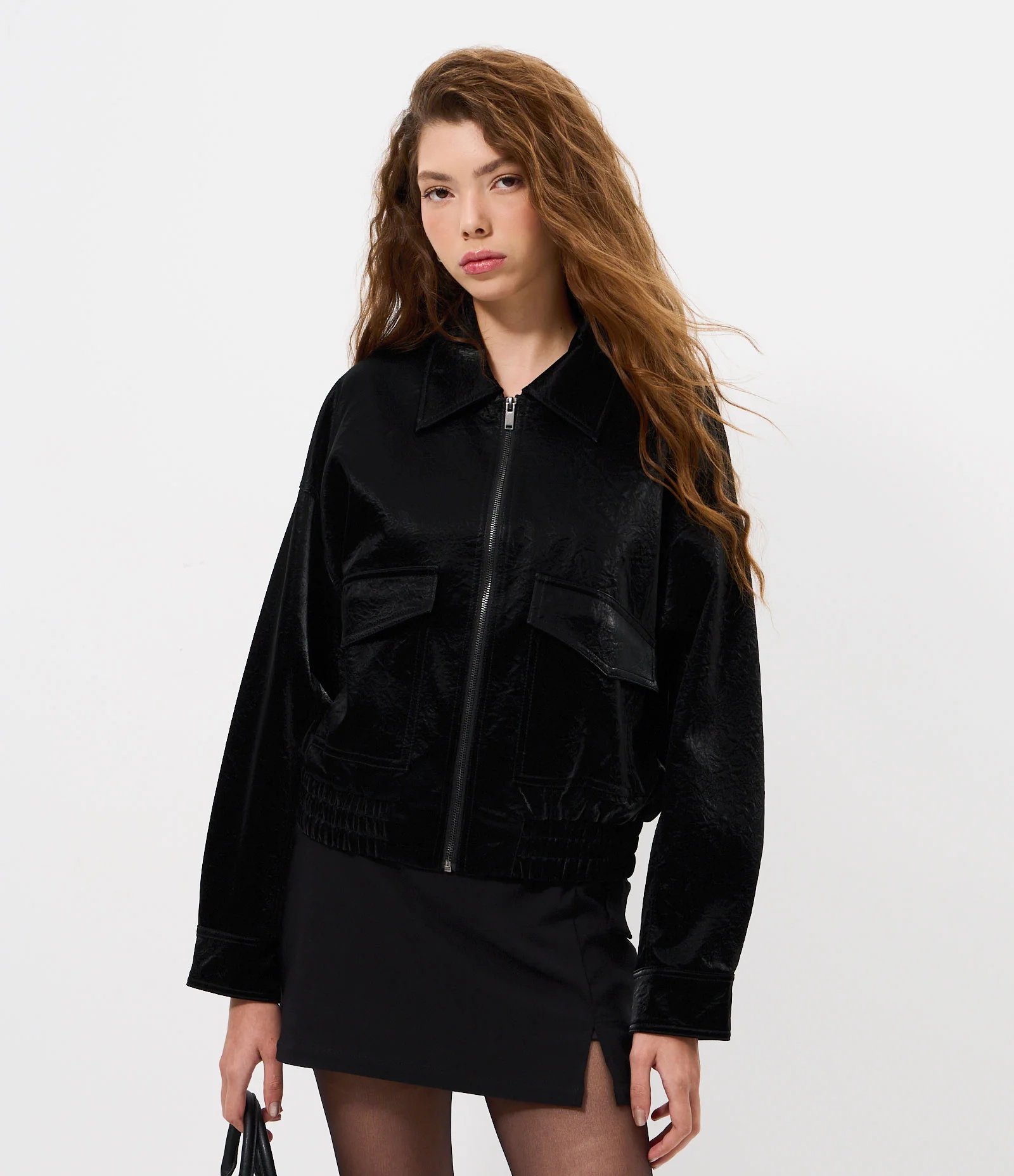 Jaqueta Regular em PU Texturizado Preto 1