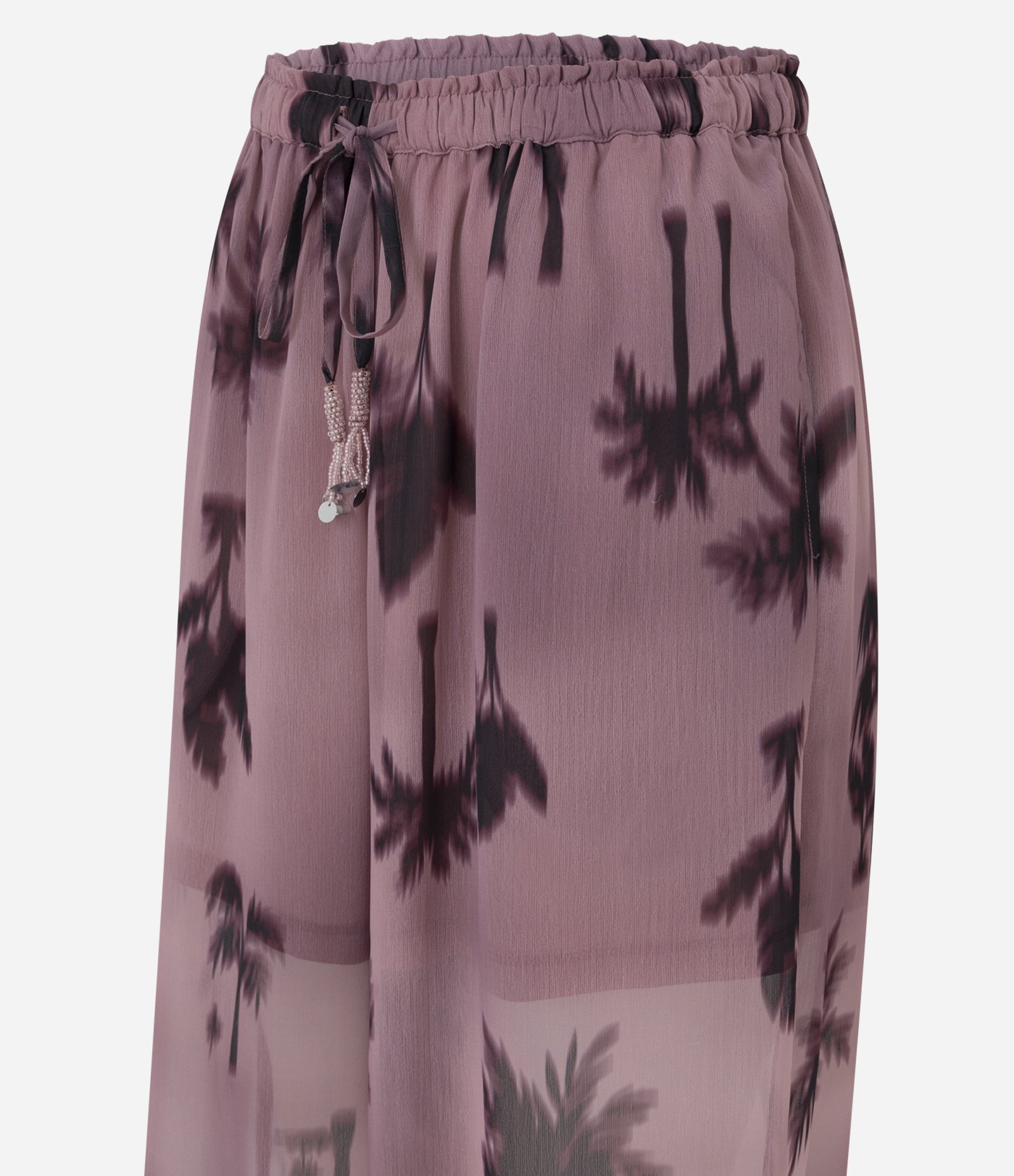 Calça Balloon com Estampa Abstrata Tropical e Amarração na Barra Lilás 2