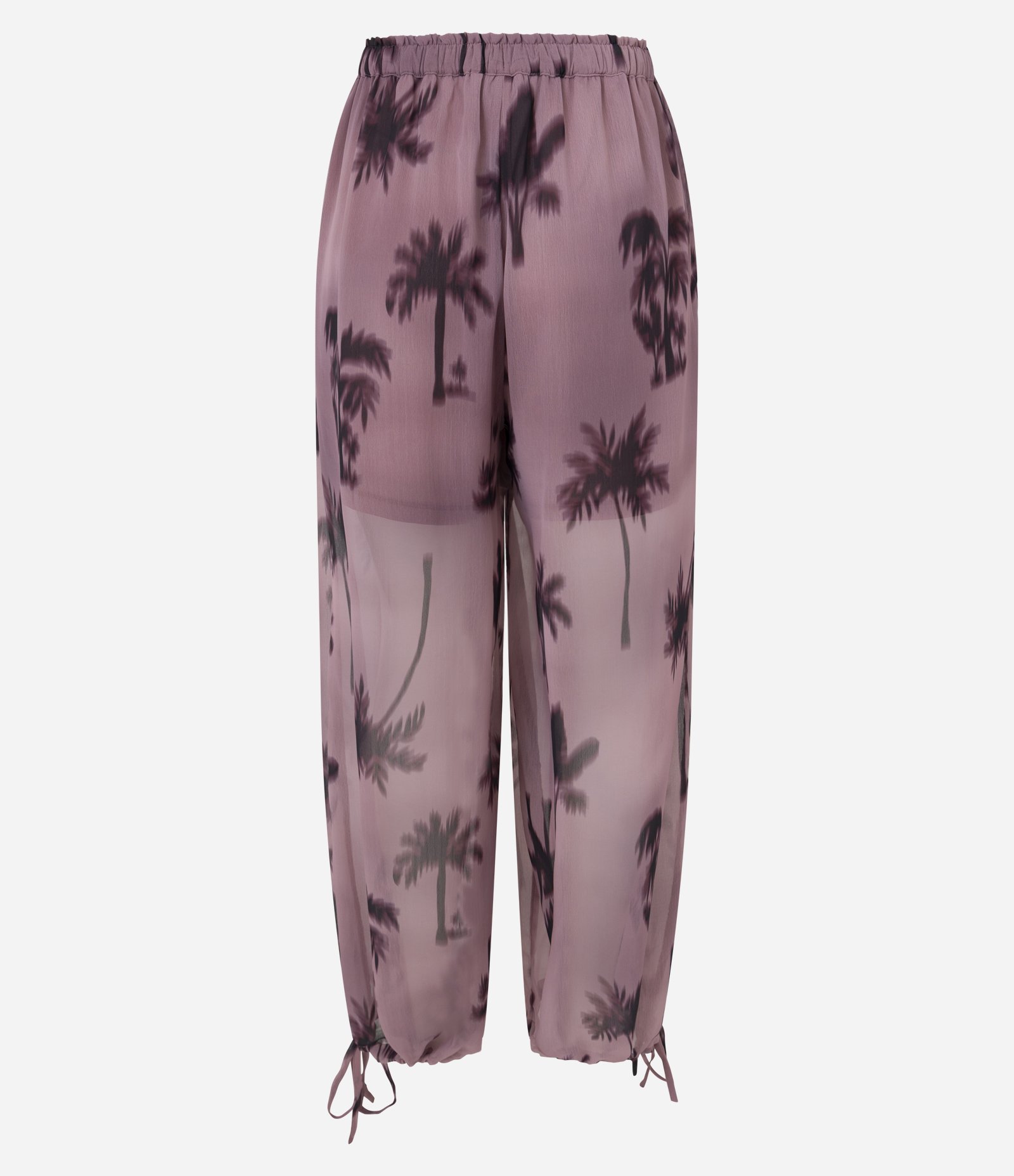 Calça Balloon com Estampa Abstrata Tropical e Amarração na Barra Lilás 3