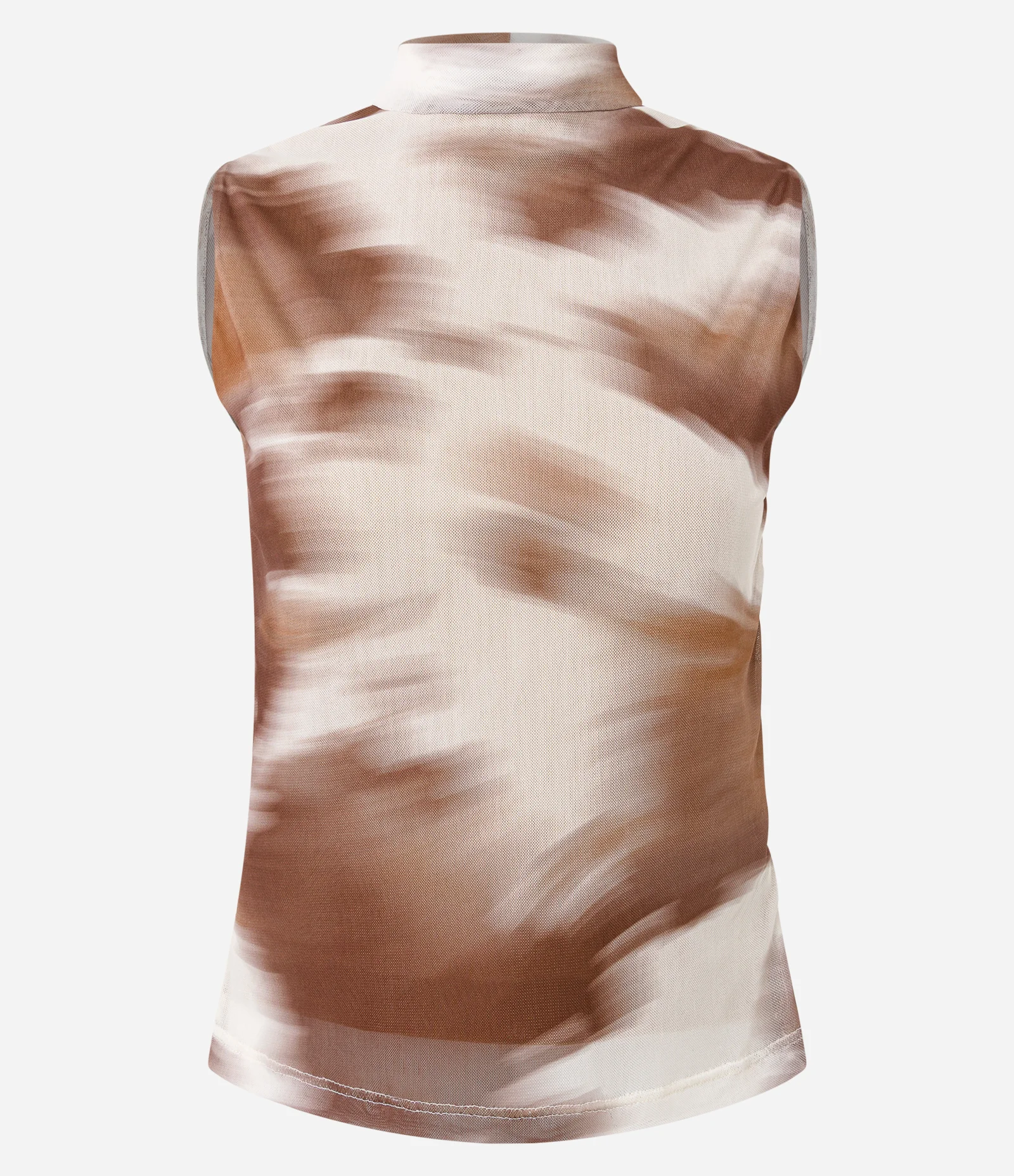 Blusa em Tule com Estampa Abstrata Bege 1