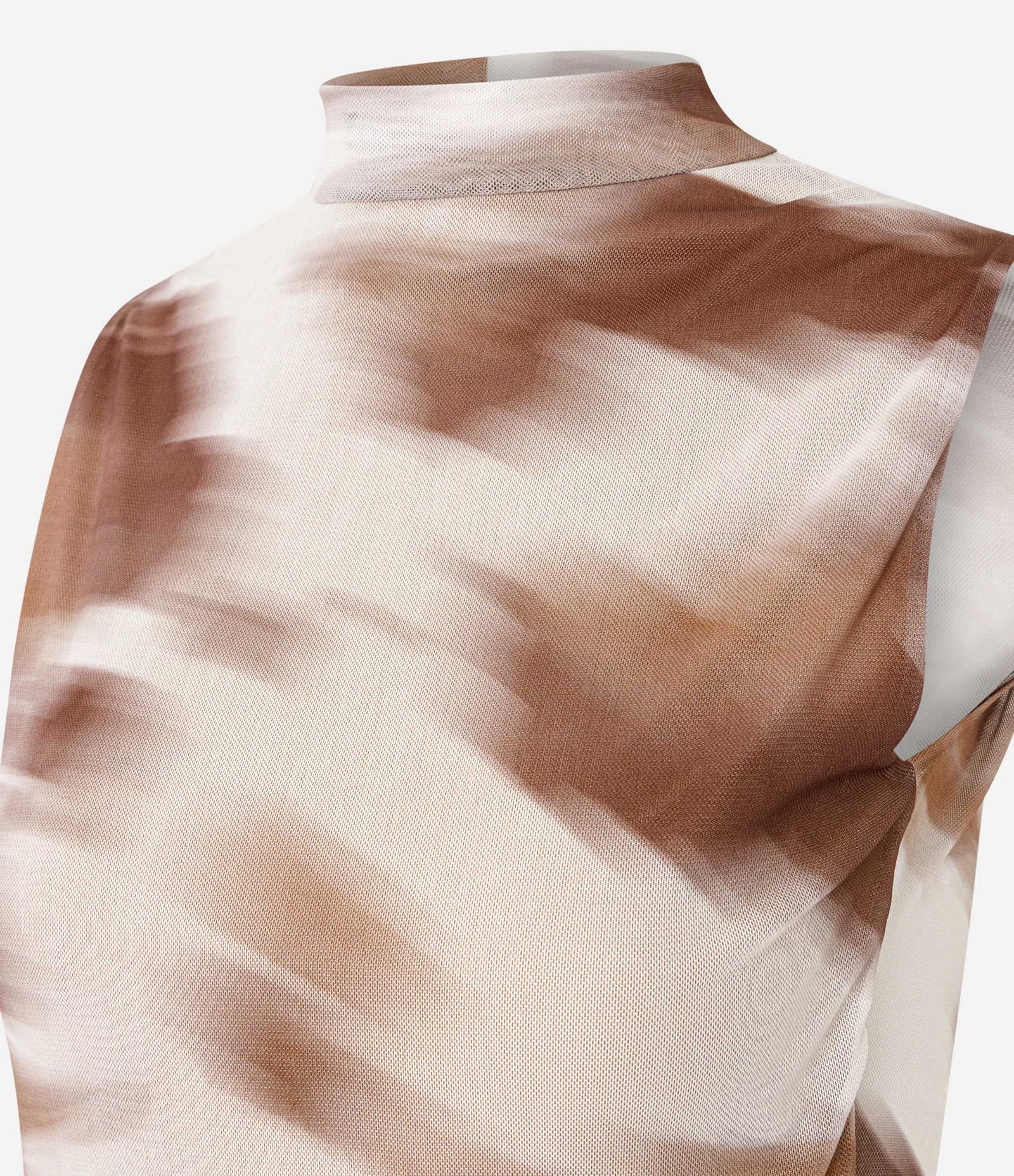 Blusa em Tule com Estampa Abstrata Bege 2