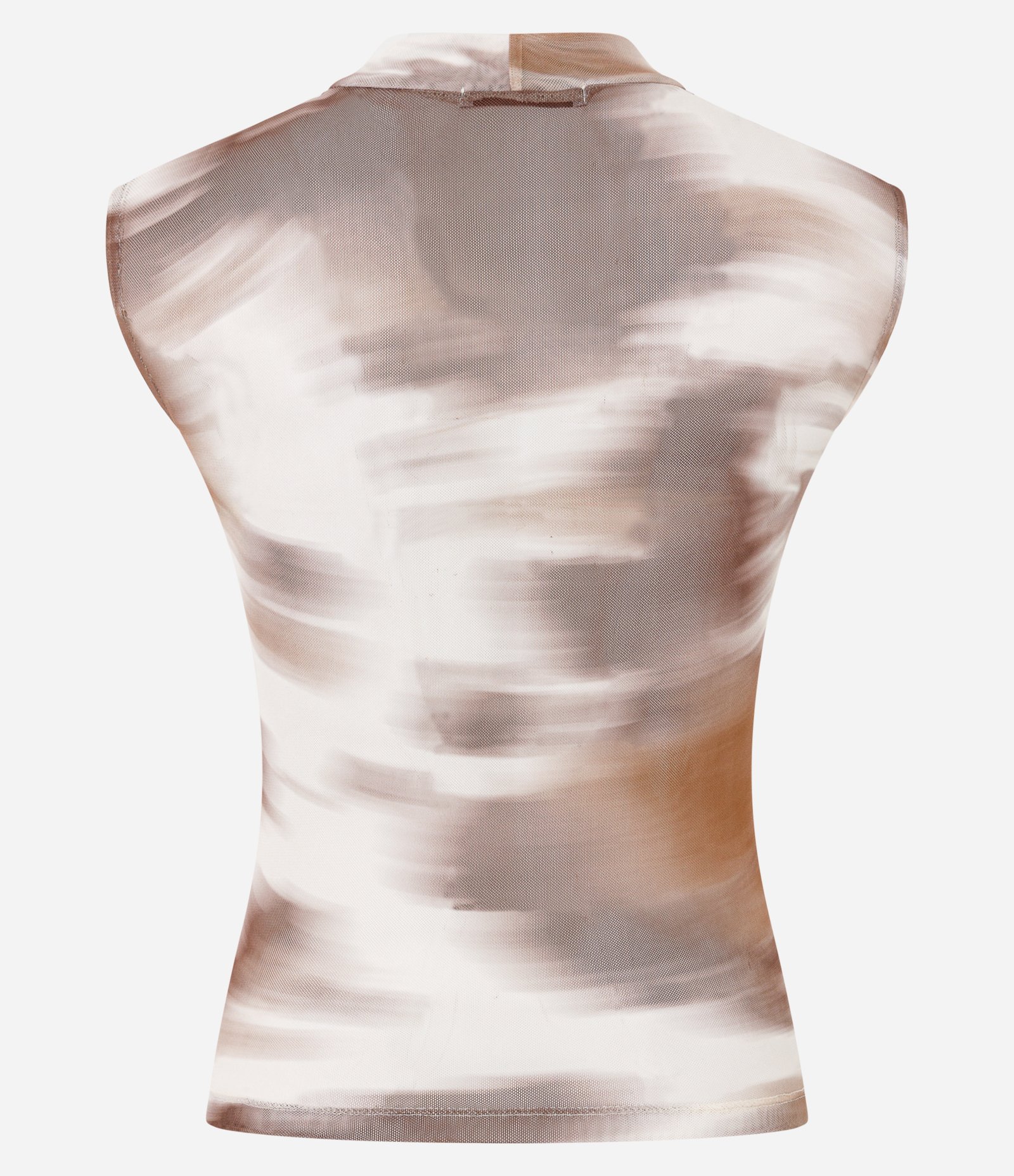 Blusa em Tule com Estampa Abstrata Bege 3