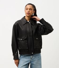 Jaqueta Oversized em PU com Bolso