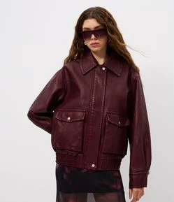 Jaqueta Oversized em PU com Bolso