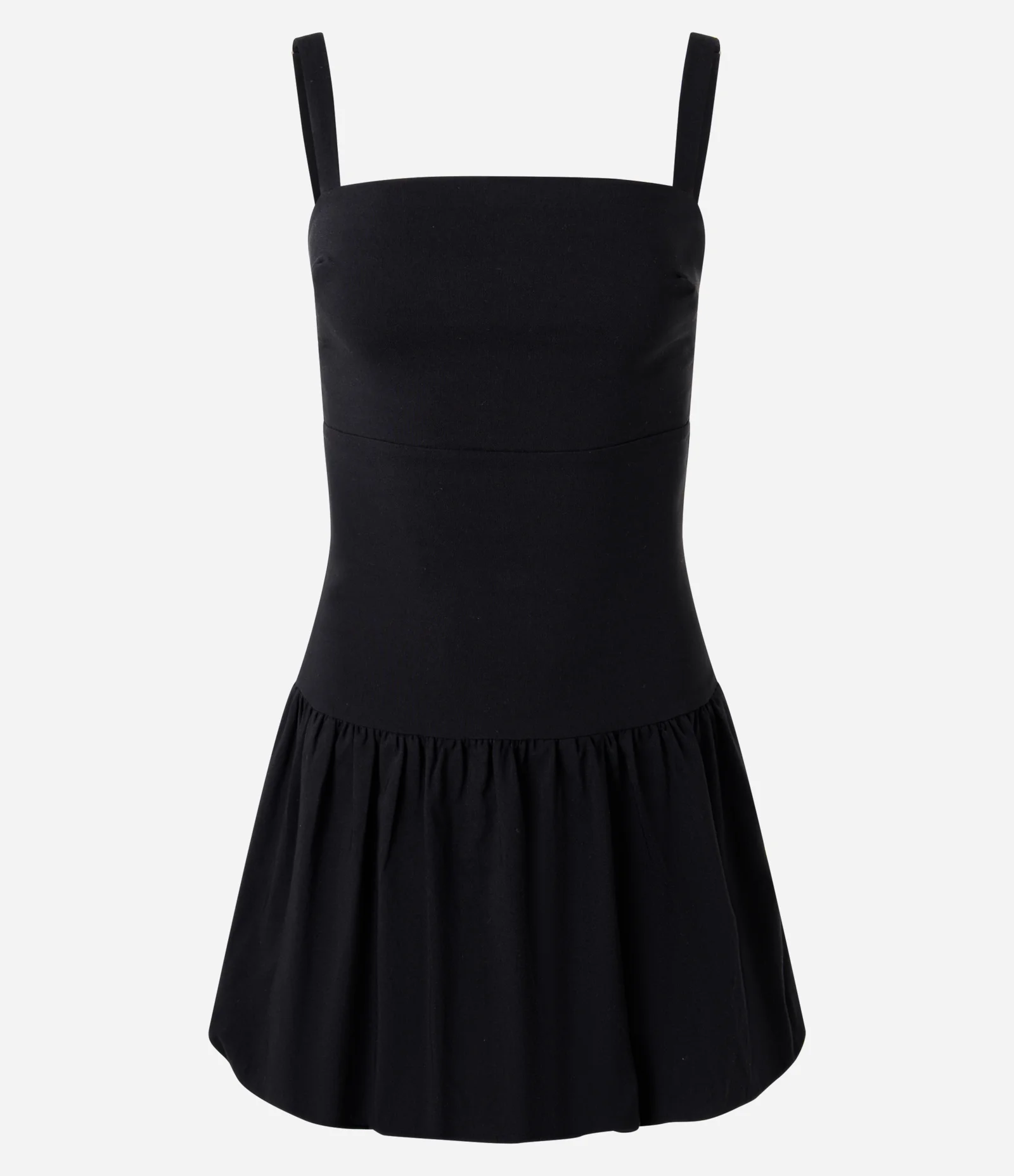Vestido Curto Balonê em Bengaline com Decote Reto Preto 1