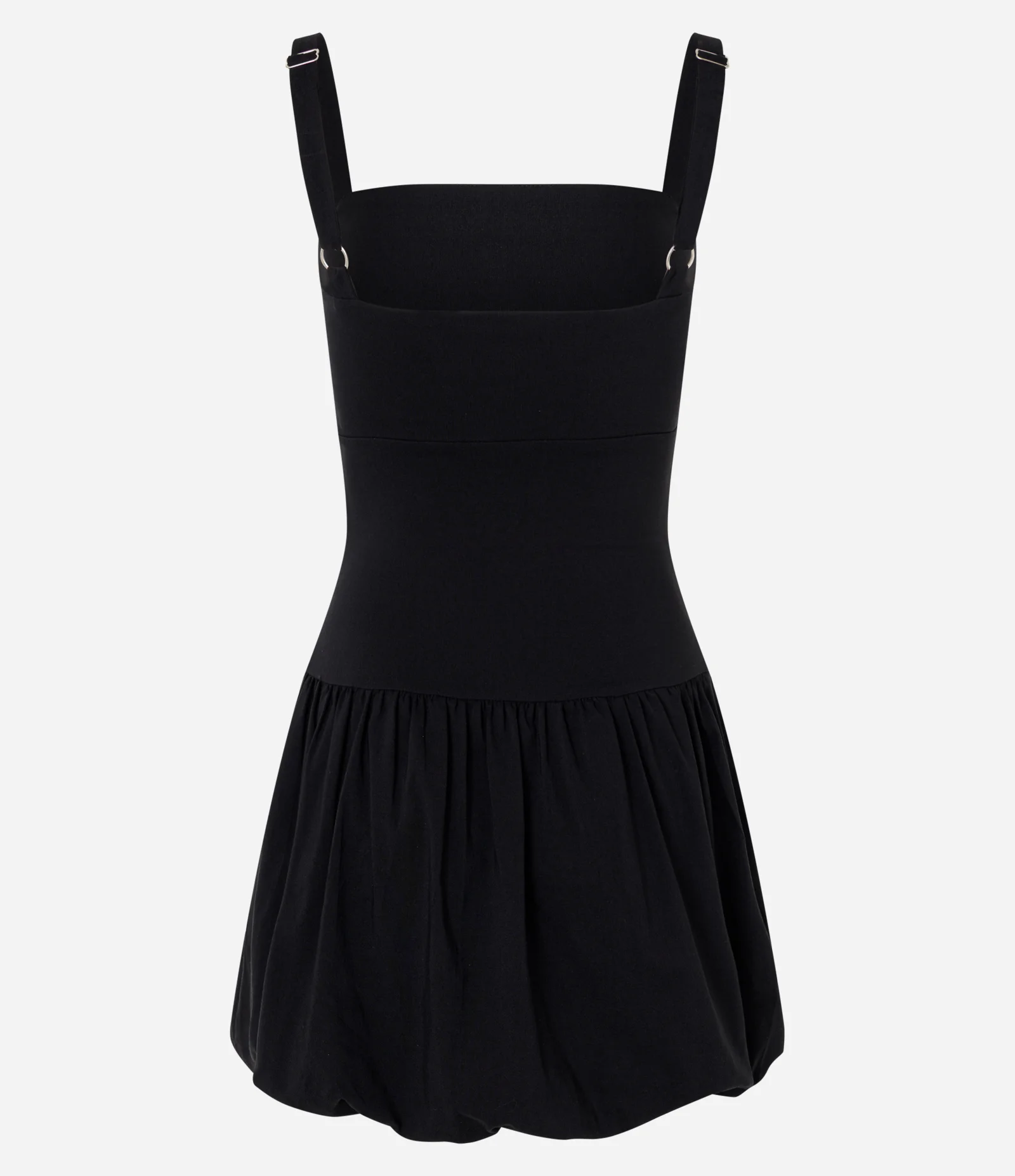 Vestido Curto Balonê em Bengaline com Decote Reto Preto 2