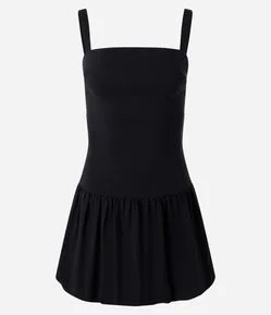 Vestido Curto Balonê em Bengaline com Decote Reto