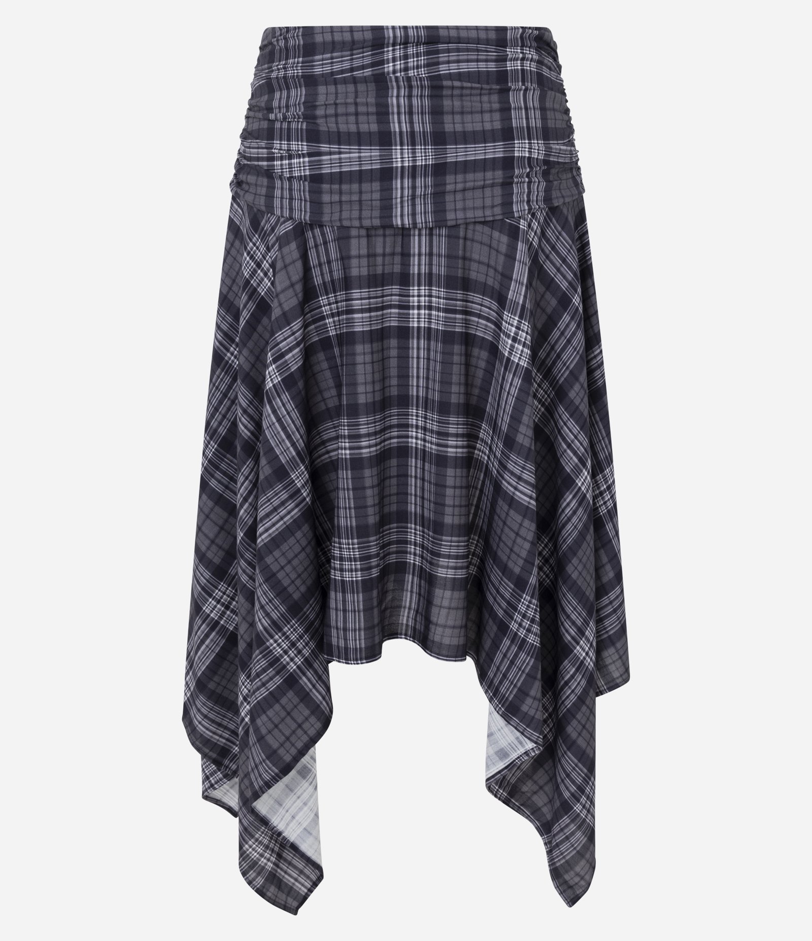 Saia Assimétrica em Viscose Xadrez com Pontas e Amarração Cinza 3