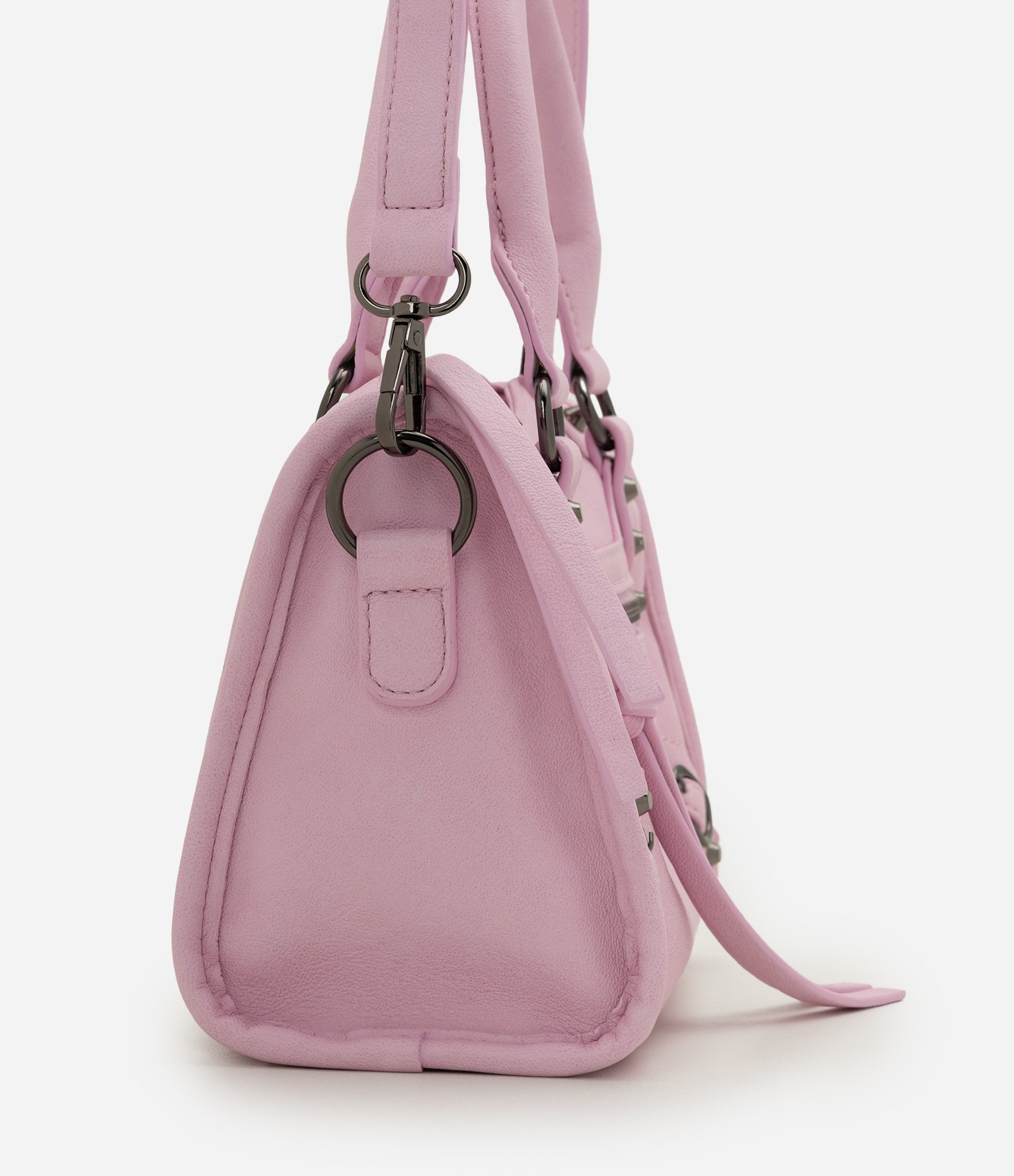 Bolsa Pequena Satchel com Detalhes Metálicos Rosa Claro 3