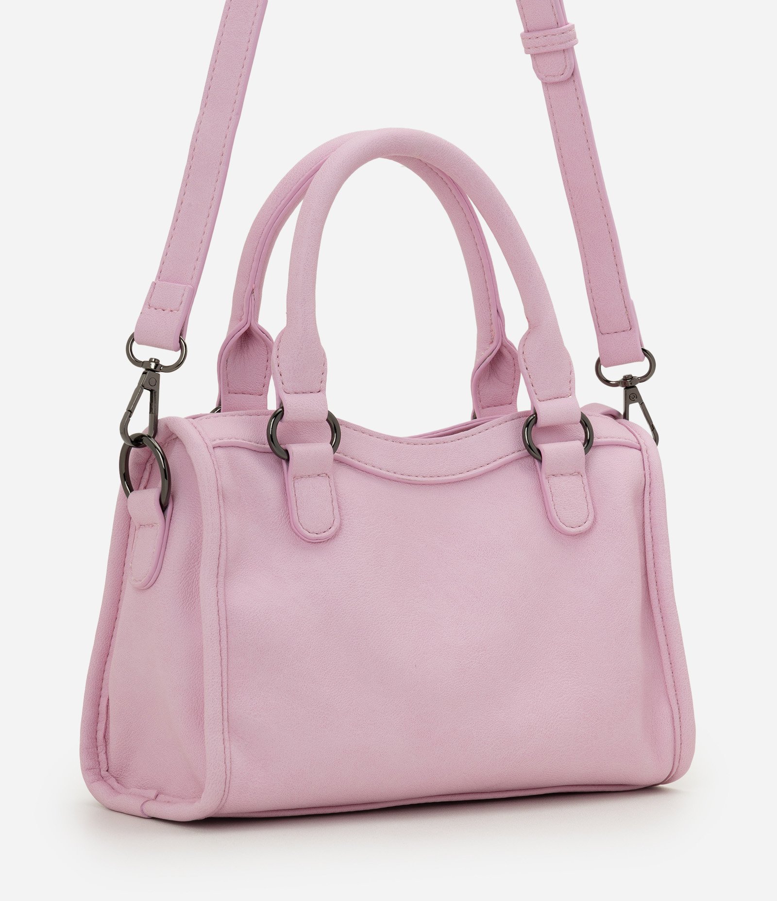 Bolsa Pequena Satchel com Detalhes Metálicos Rosa Claro 4
