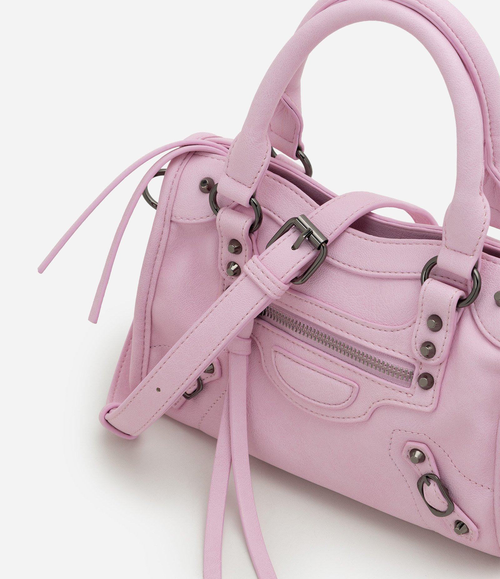 Bolsa Pequena Satchel com Detalhes Metálicos Rosa Claro 5