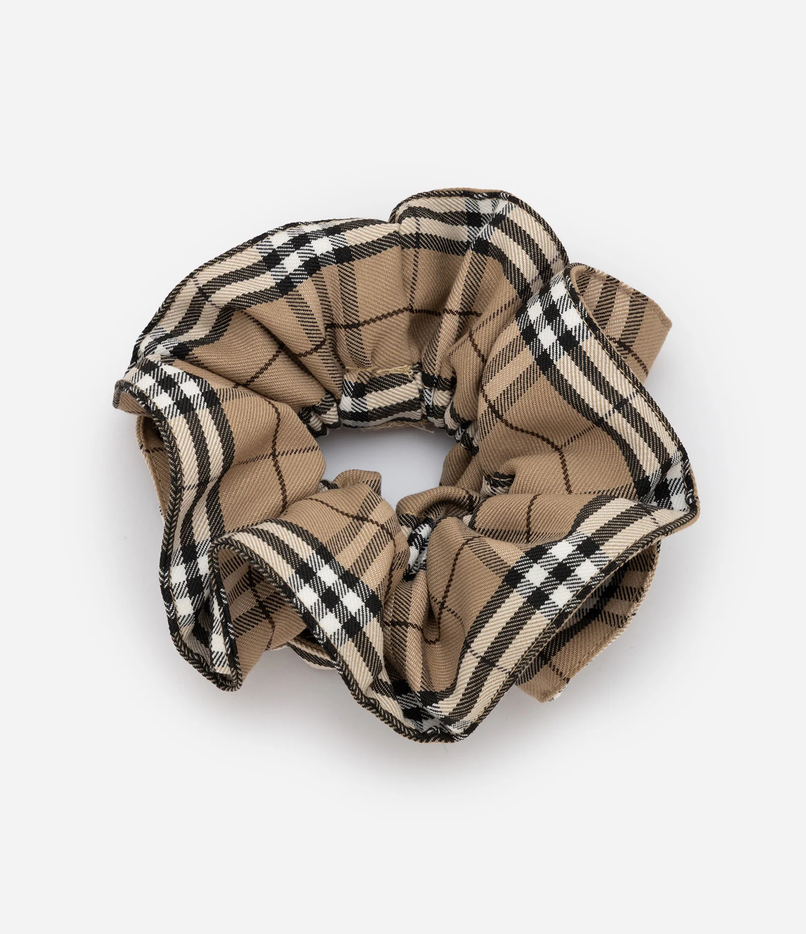 Scrunchie Franzido com Estampa Xadrez Bege 1