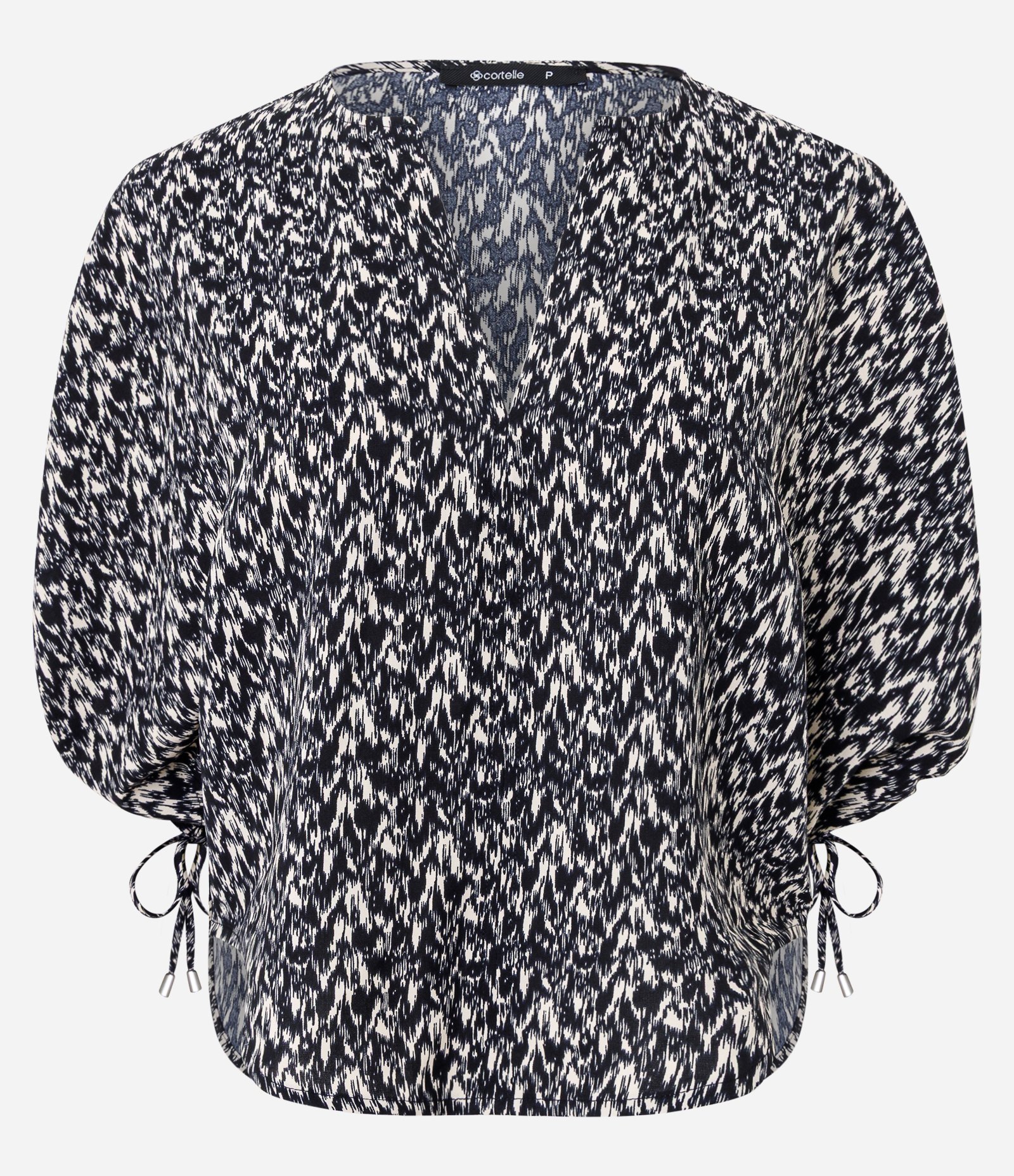 Blusa em Chiffon com Decote V e Detalhe de Colissê nas Mangas Azul/Off White 3