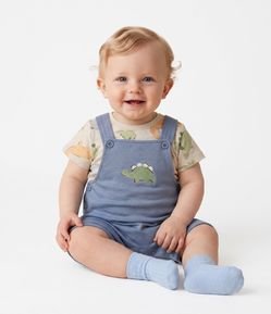Body Bebê Moletom com Estampa Dino - Tam 0 a 18 Meses