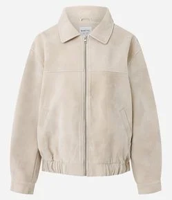 Jaqueta Oversized em PU com Efeito Camurça