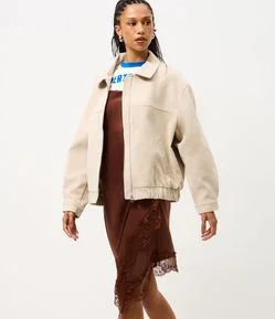Jaqueta Oversized em PU com Efeito Camurça