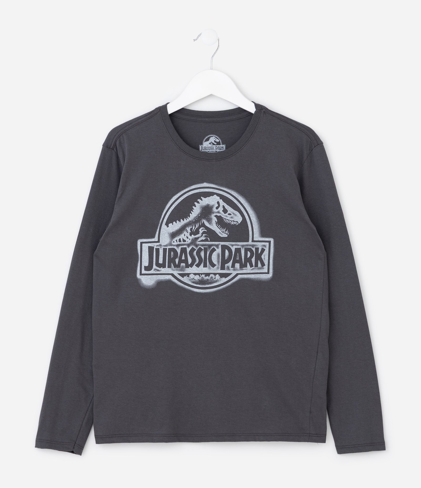 Camiseta Manga Longa Jurassic Park Outline - Tam 5 a 14 Anos Cinza 1