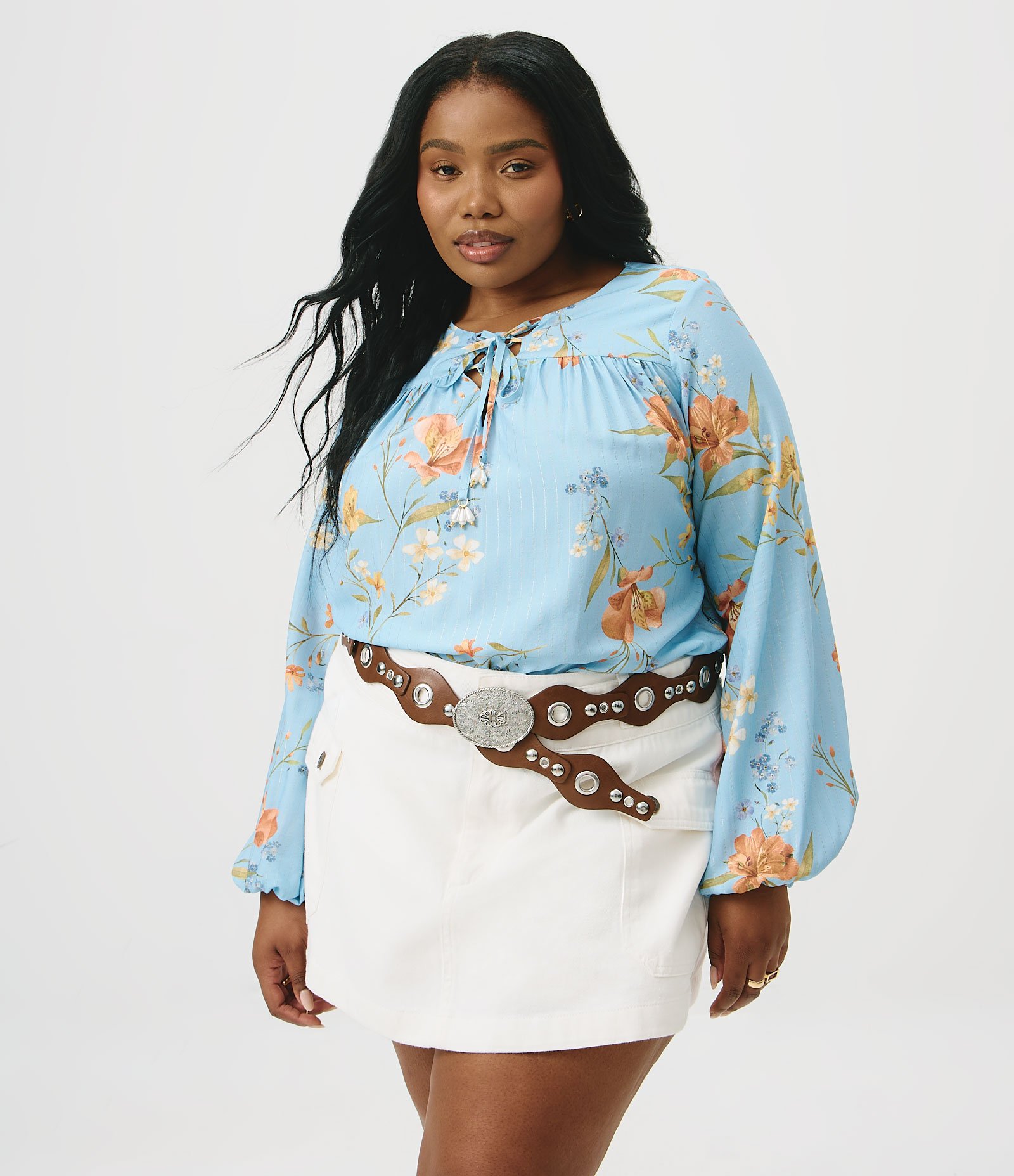 Blusa em Viscose Floral Curve & Plus Size Azul 1