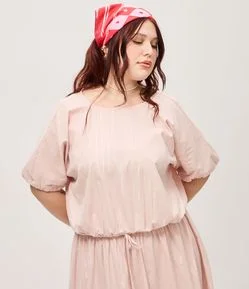 Vestido Midi em Tricoline Listrado com Fio Metálico Curve & Plus Size
