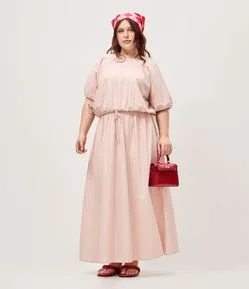 Vestido Midi em Tricoline Listrado com Fio Metálico Curve & Plus Size