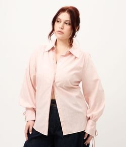 Camisa Regular em Tricoline Listrada com Fio Metálico Curve & Plus Size