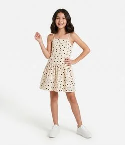 Vestido Infantil Balonê em Tricoline com Estampa Poá - Tam 5 A 16 Anos