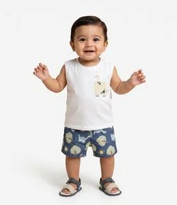 Conjunto Infantil Em Microfibra Bolsinho De Bichinho - Tam 0 a 18 Meses