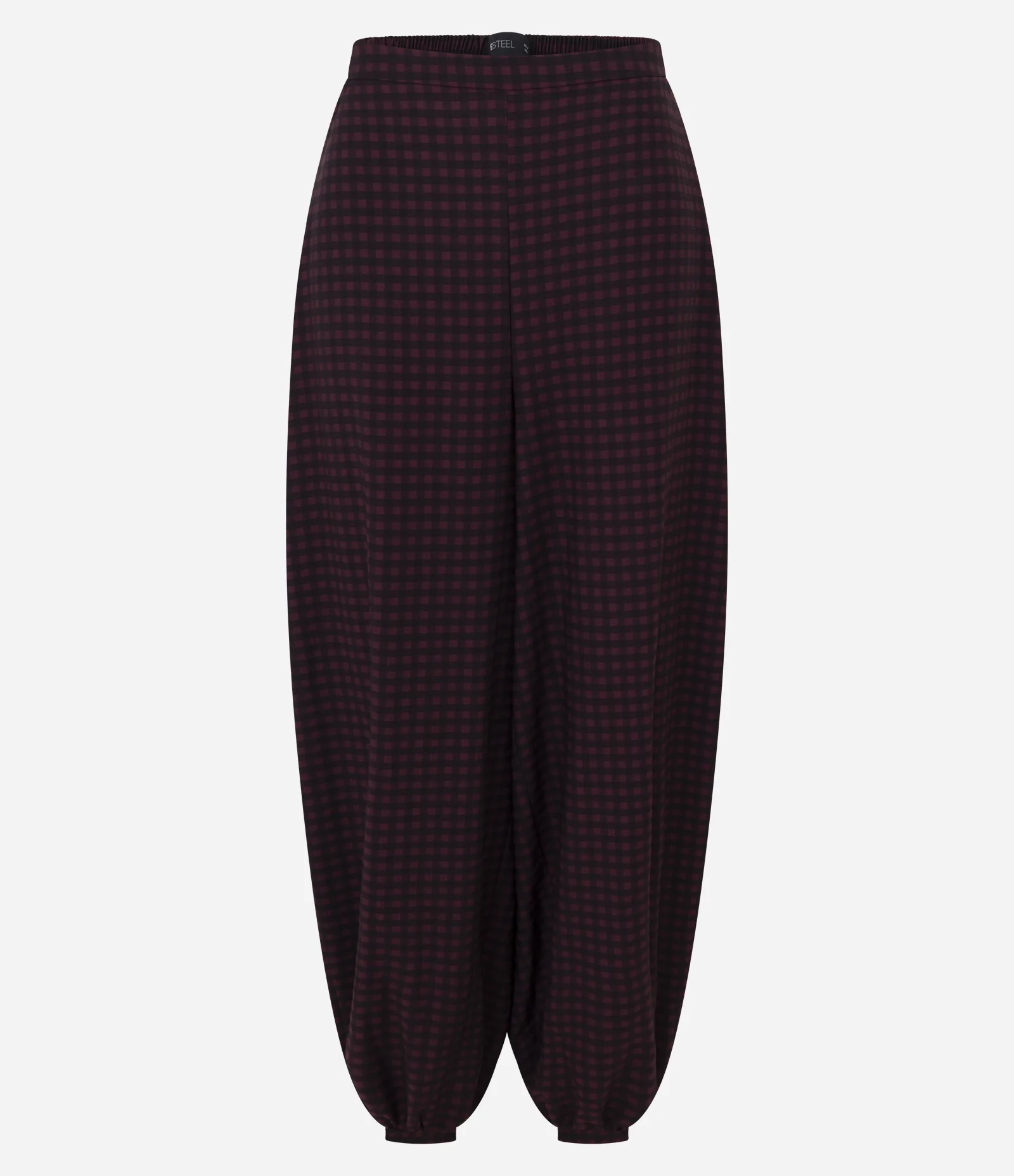 Calça Aladim Xadrez em Crepe com Elástico Vermelho 1