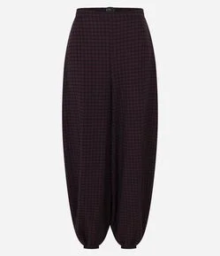 Calça Aladim Xadrez em Crepe com Elástico