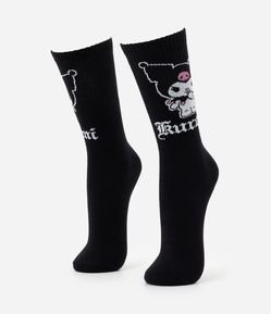 Meia Cano Alto com Estampa Kuromi da Hello Kitty