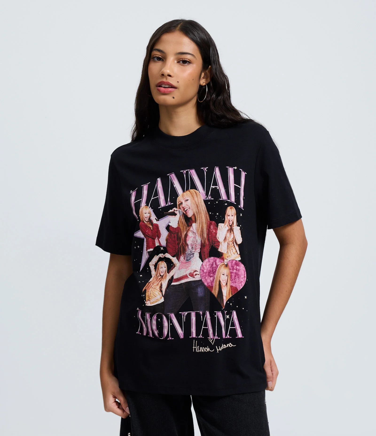 Camiseta em Algodão com Estampa Hannah Montana Preto 1
