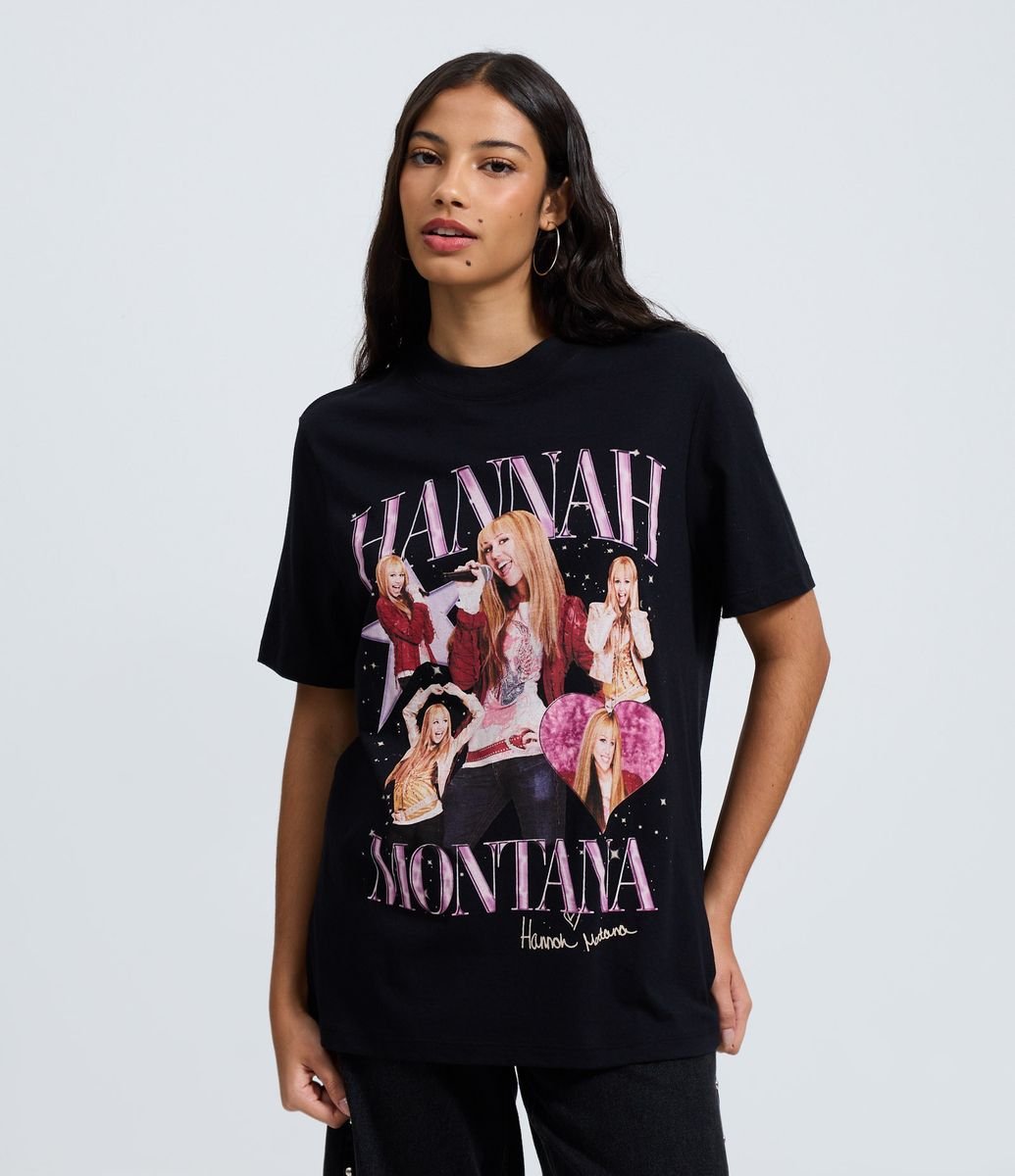 MIYUNA ピクセルアートTシャツ XL ANA BAND ONEMANLI Camiseta em Algodão com Estampa Hannah Montana Preto