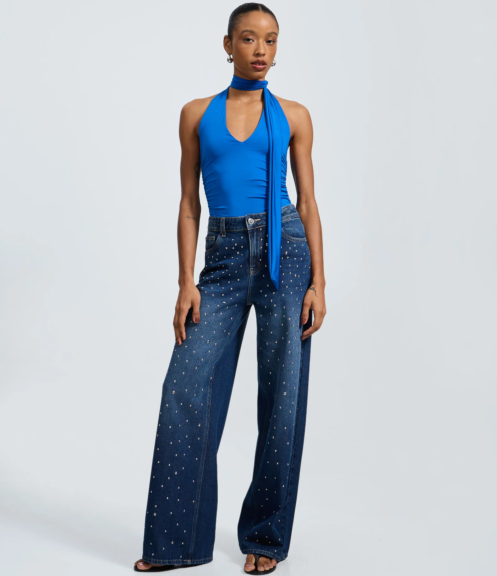 Blusa Frente Única em Microfibra com Gola Alta Azul 2