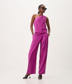 Calça Wide Leg em Viscose com Transpasse e Amarração Lateral