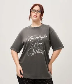Blusa Alongada em Algodão com Lettering Moonlight Love Whisper Curve & Plus Size
