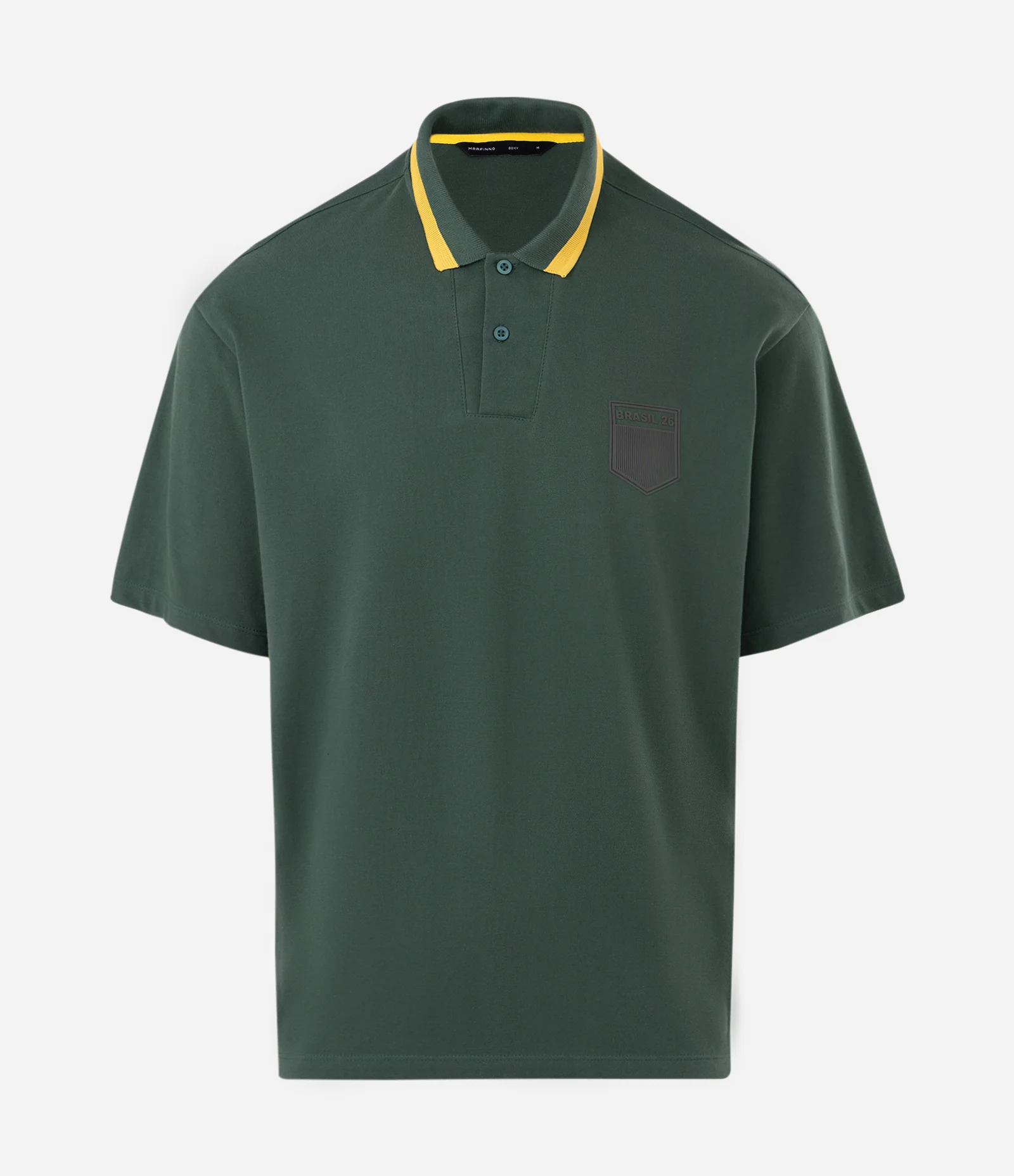 Camisa Polo com Brasão Brasil 26 e Listra Contrastantes Verde 1