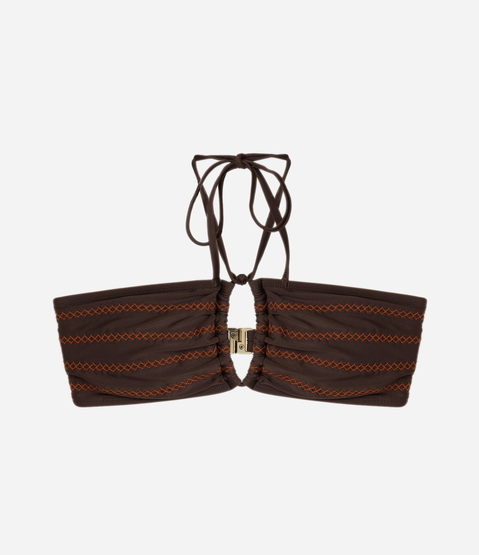 Biquíni Top Bandeau com Bojo Removível e Bordado Marrom 1