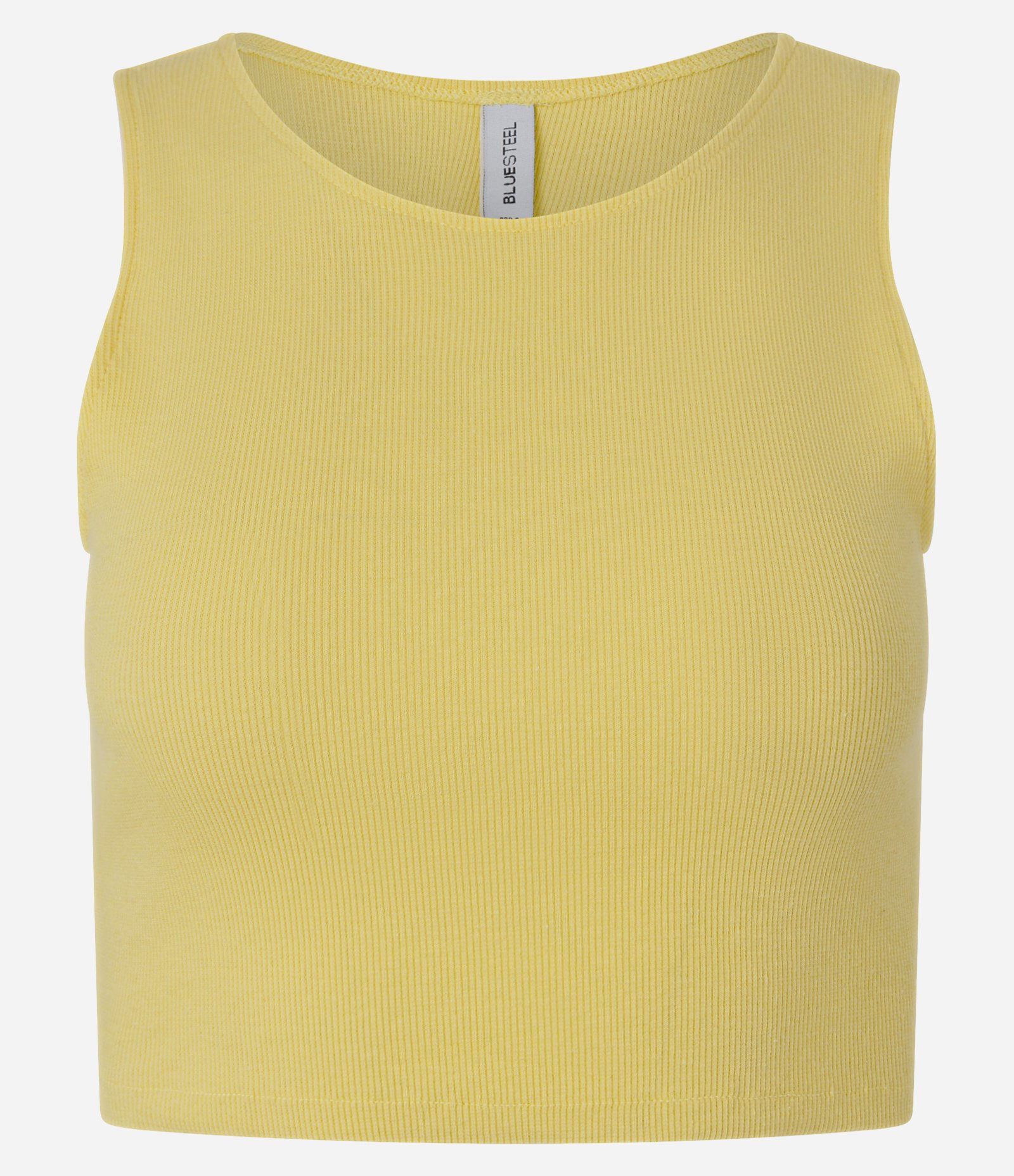 Blusa Cropped sem Manga em Algodão com Textura Canelada Amarelo 3